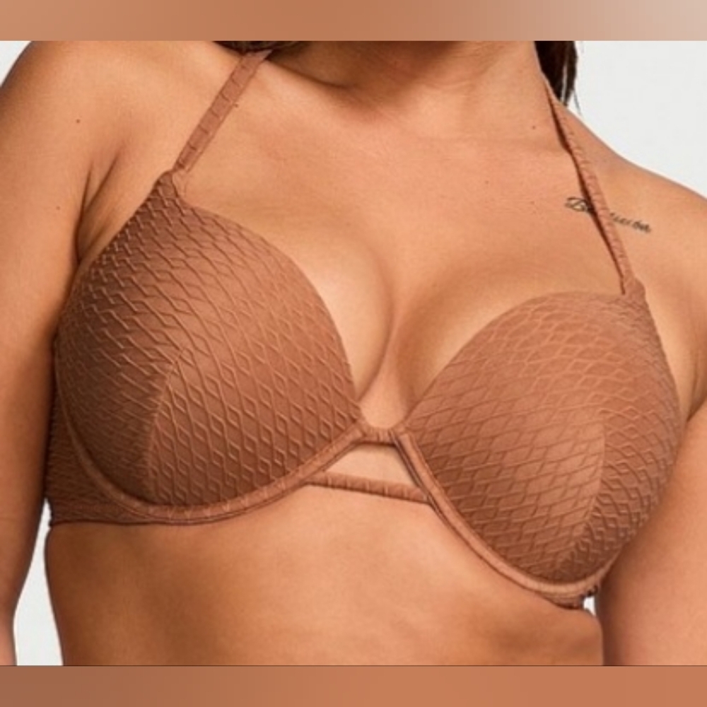 38DD/L VS Swim Bombshell PushUp Bikini Top Side Tie Cheeky Bikini Set Fishnet - Picture 9 of 12